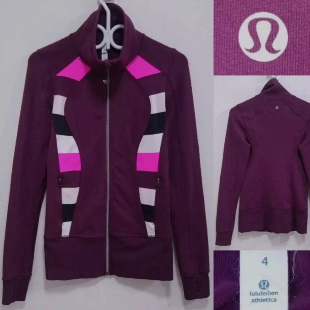 Lululemon Nice Asana Jacket 4 XS Raspberry Glo Plum Pow Sweater Stripe Zipper